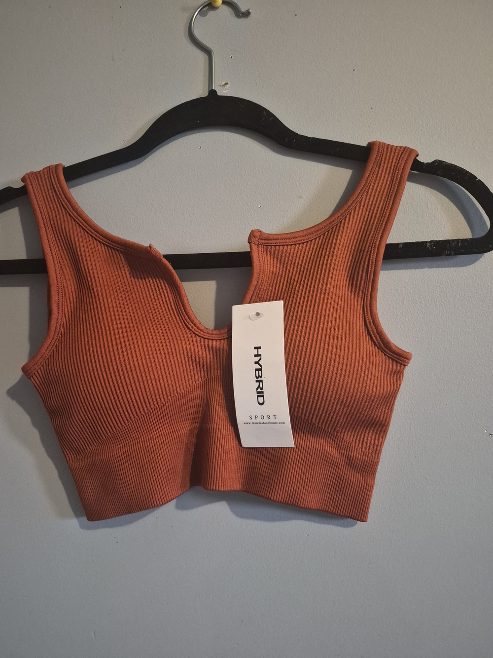 Hybrid & company Sport Ribbed Crop Tank Top - Rust Orange